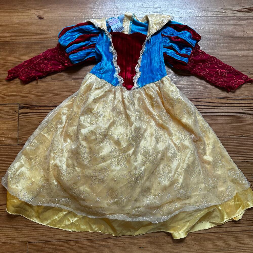 Princess Paradise Snow White blue‎ velvet yellow tulle long sleeve dress SIZE 4